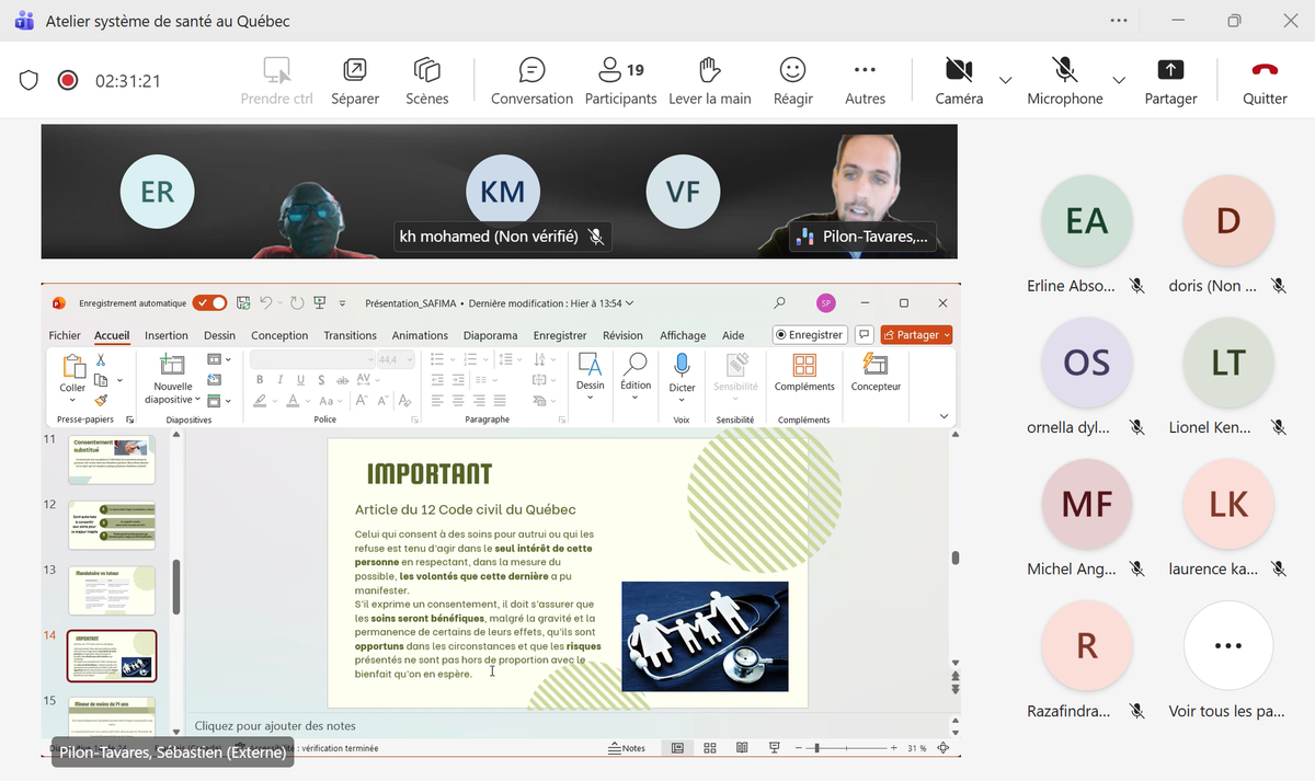 ATELIER DE FORMATION SUR LES DROITS ET LE SYSTÈME DE SANTÉ AU QUÉBEC