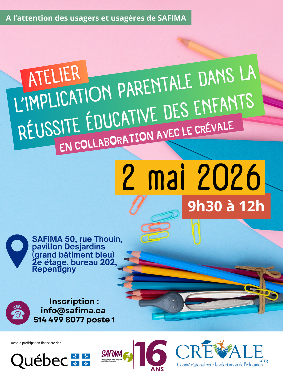 ATELIER SUR L'IMPTICATION PARENTALE DANS LA RÉUSSITE ÉDUCATIVES DES ENFANTS