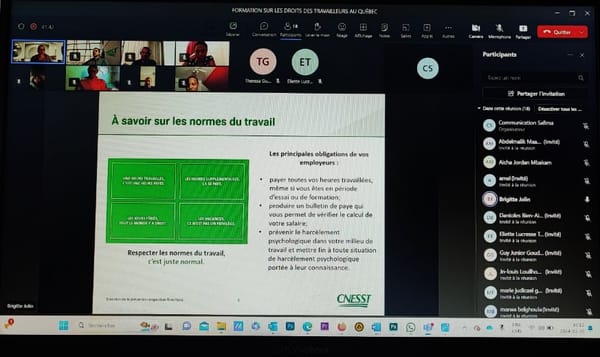 FORMATION SUR LES DROITS DES TRAVAILLEURS AU QUEBEC