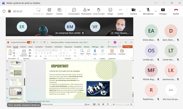 ATELIER DE FORMATION SUR LES DROITS ET LE SYSTÈME DE SANTÉ AU QUÉBEC