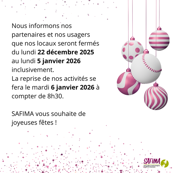 AVIS DE FERMETURE POUR LES FÊTES DE FIN D'ANNÉE